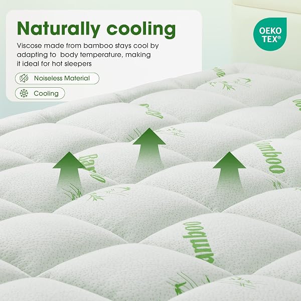 MATTRESS PAD QUEEN SIZE, COOLING PILLOW TOP MATTRESS TOPPER, ULTRA SOFT VISCOSE MADE FROM BAMBOO, BREATHABLE FOR HOT SLEEPERS, DEEP POCKET 8″-20″, GREEN