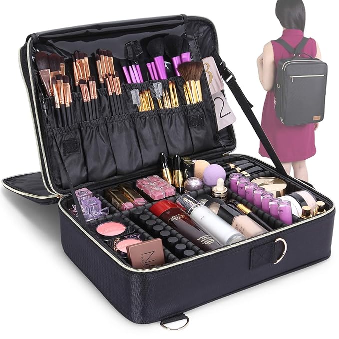 Lifewit Profesional Neceser Mujer Maquillaje Grande 3 Pisos Mochila para Mujer Estuche Bolso de Maquillaje Bolsa de Cosméticos Organizador con Divisor Ajustable Negro