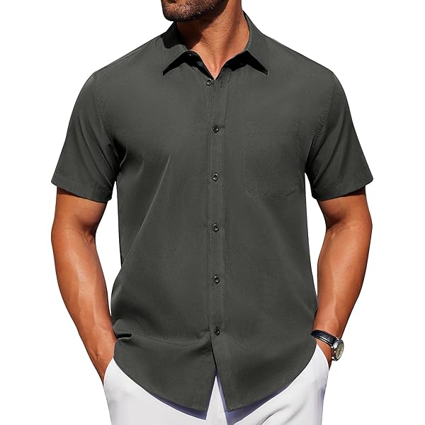 Hombre Camisa Lino Algodon Liso Para Blanco