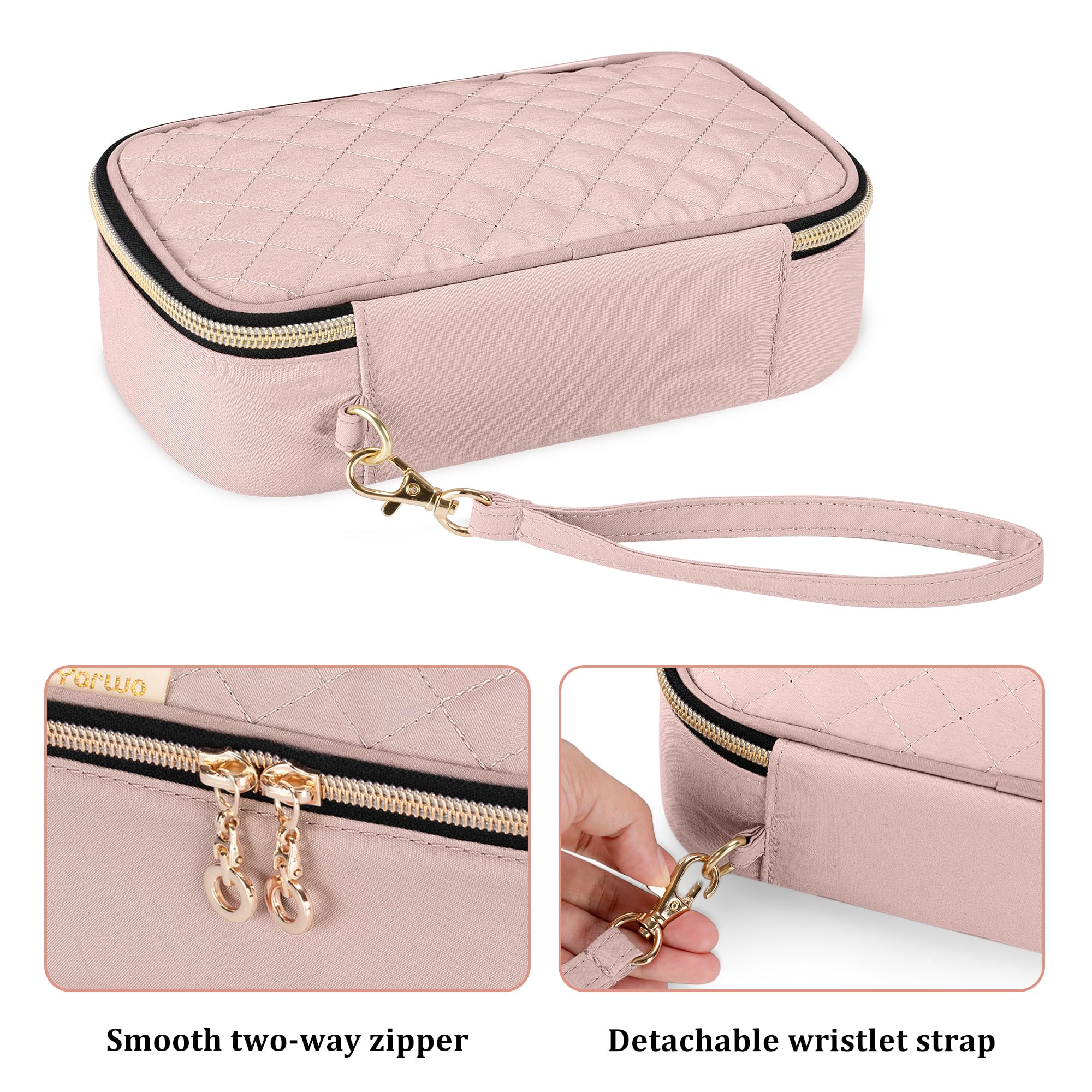 YARWO Diabetic Travel Case for Blood Glucose Monitor, Test Strips, Insulin Syringes, Diabetes Supplies Storage Bag with 2 Detachable and 1 Folding Pouches for Diabetic Care Kits, Dusty Rose (Bag Only)