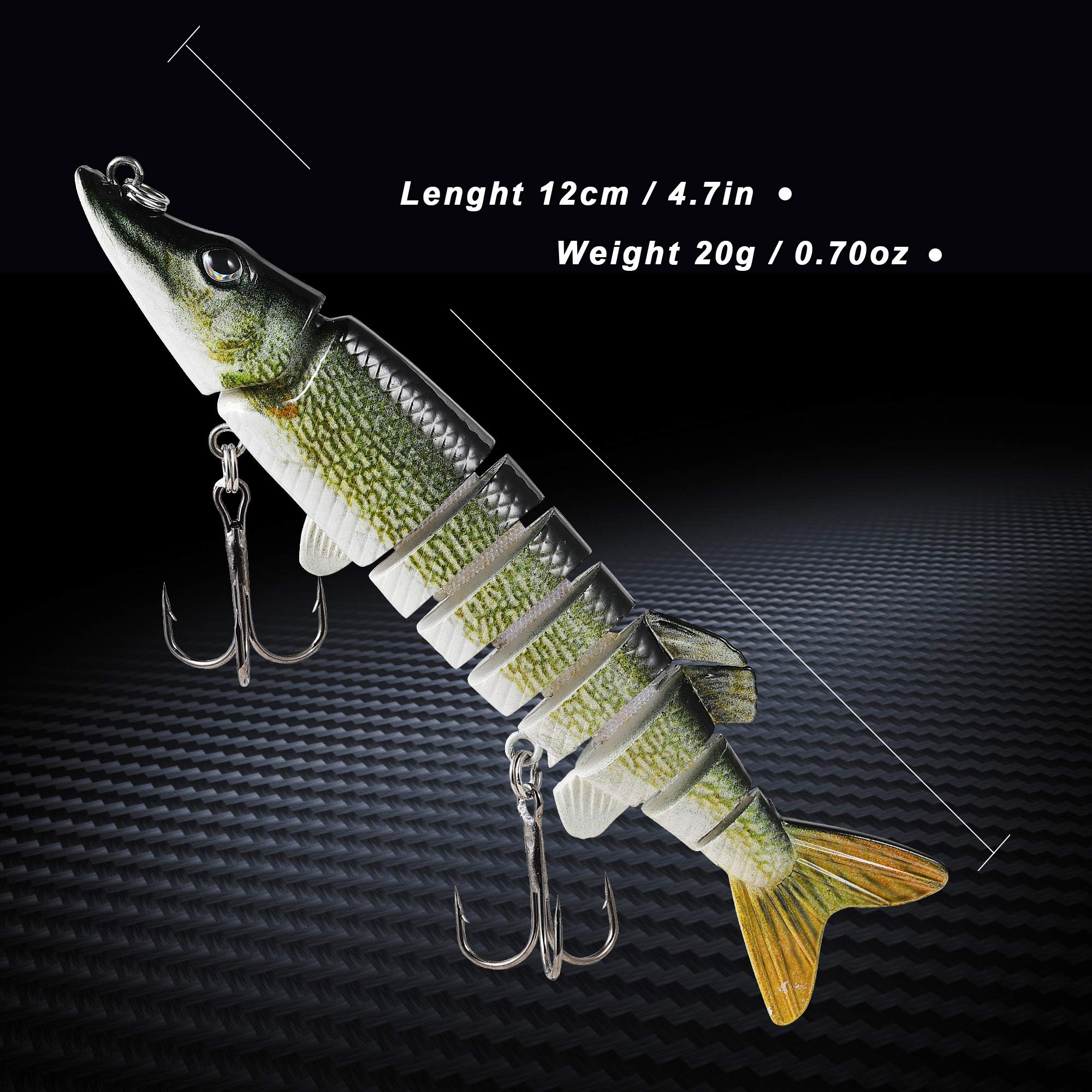 Fishing Lure, Lifelike 9-jointed Pike Muskie lures Swimbait Crankbait Hard Bait Fish Mustad Hook Tackle (Pike color)