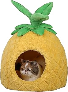 PetnPurr Pineapple Pet Bed for Cats, Puppy and Small Dogs in Super Plush Self-Warming Material – Soft Cushion, Fun Design, Private Cat Cave and Dog House