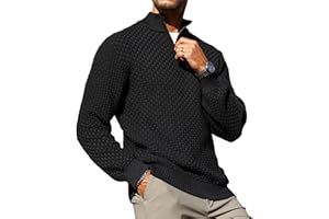 HYPESTFIT Men's Quarter Zip Sweaters Polo Zip Up Pullover Waffle Knit Mock Neck Turtleneck