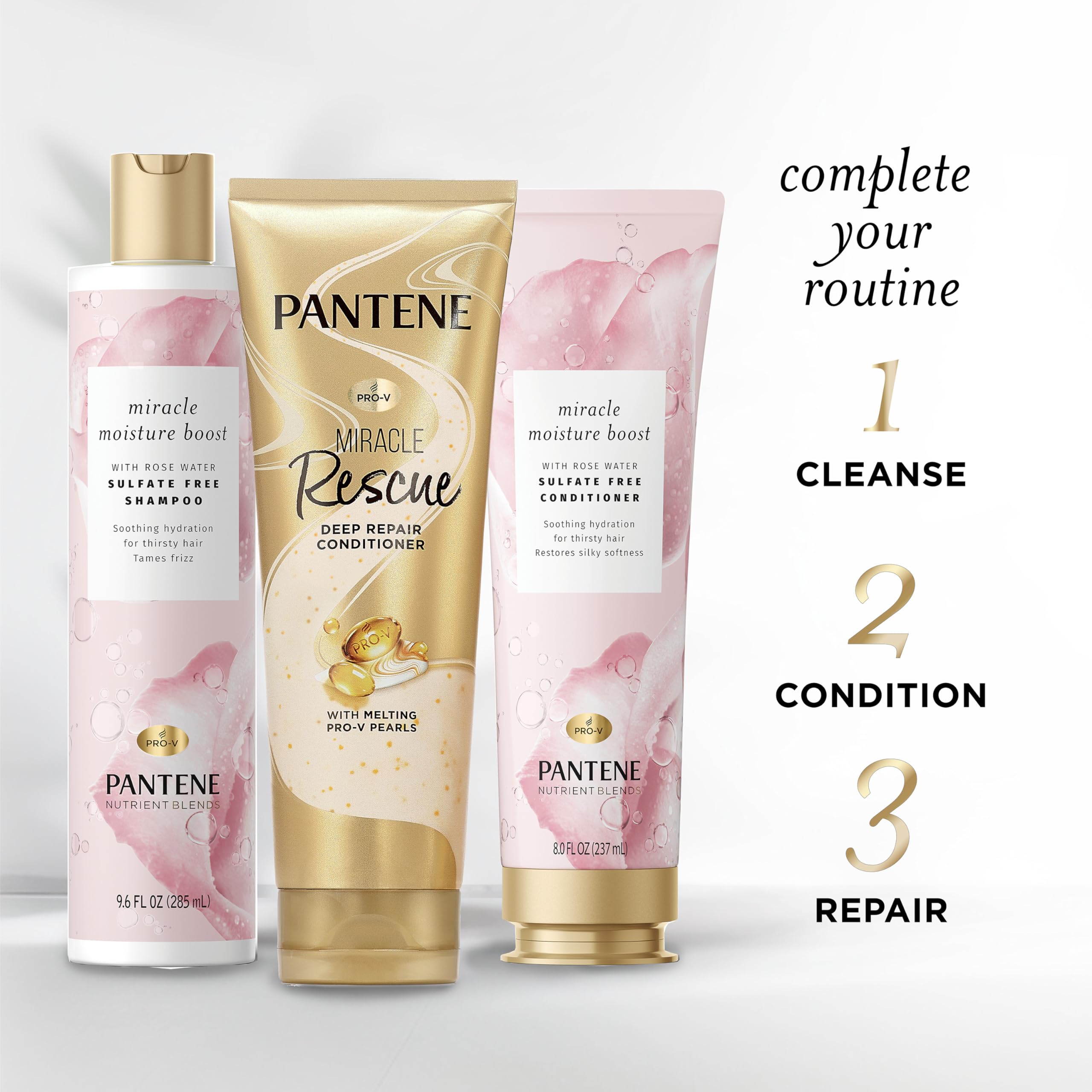 Pantene Nutrient Blends Miracle Moisture Boost Rose Water Shampoo & Conditioner Dual Pack for Dry Hair, Sulfate Free