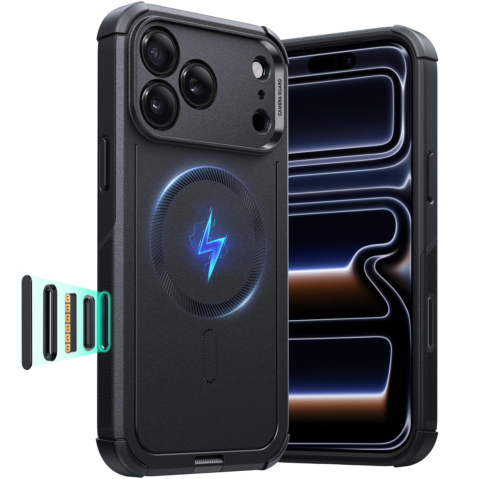 Photo 1 of ESR for iPhone 17 Pro Max Case, 7X Military-Grade Drop Protection with Camera Control Button, Shock-Absorbing Phone Rugged Cover, Compatible with MagSafe Accessories, Magnetic Cyber Series, Black