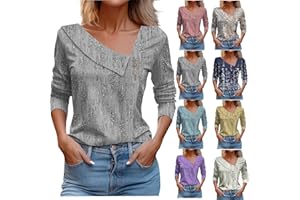 TAWOP Women Tops Spring 2024 Long Sleeve V Neck Loose Shirts Plaid Print Asymmetric Button Blouses Business Casual Tunic