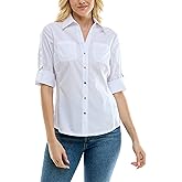 Zac & Rachel Womens Button Up Shirt with Two Front Pocket Design and Rolled 3/4 Sleeve