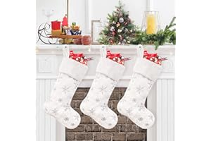 CARAKNOTS White Christmas Stockings Set of 3 Large Faux Fur Stockings Christmas Decoration Xmas Holiday Fireplace Hanging for Family Kids