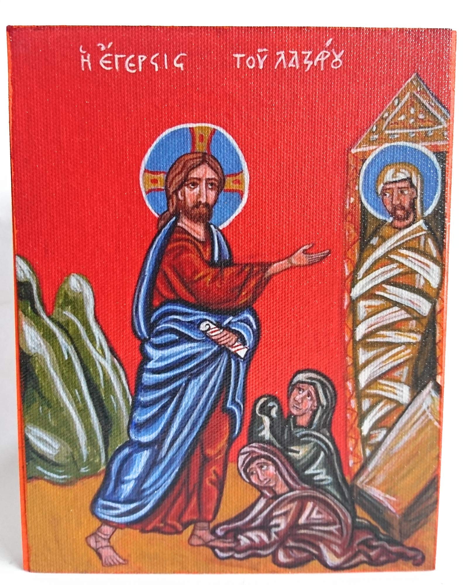Raising of Lazarus Canvas Print Mounted on Wood Byzantine Icon Art Gift Passion of Christ