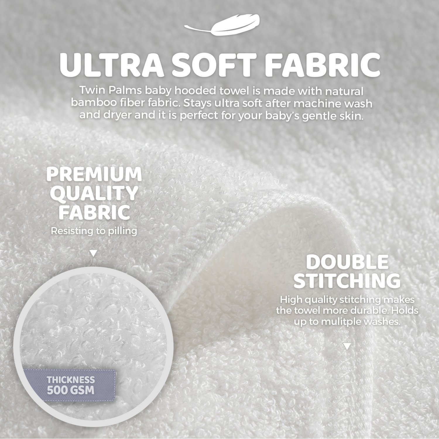 Baby Hooded Bath Towels | Organic Bamboo Material | Perfect for Bath, Pool or Beach | White Puppy Design | Best Gift for Baby Shower or Birthday | Twin Palms Baby Towel