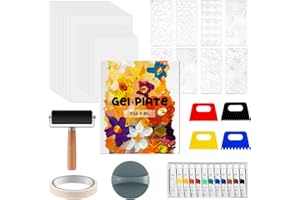 Faccito 8'' x 10'' Gel Printing Plate Kit, Complete Printmaking Set with Gelatin Plate, Brayer, Printmaking Paper, Acrylic Paint, Scraper Tool for Mixed Media Art, Monoprinting, Card Making