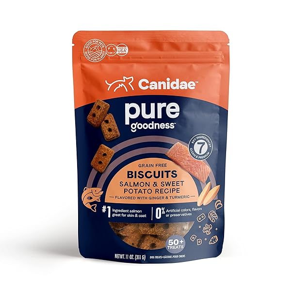 CANIDAE PURE DOG TREAT BISCUITS WITH SALMON & SWEET POTATO, 11 OZ, GRAIN FREE