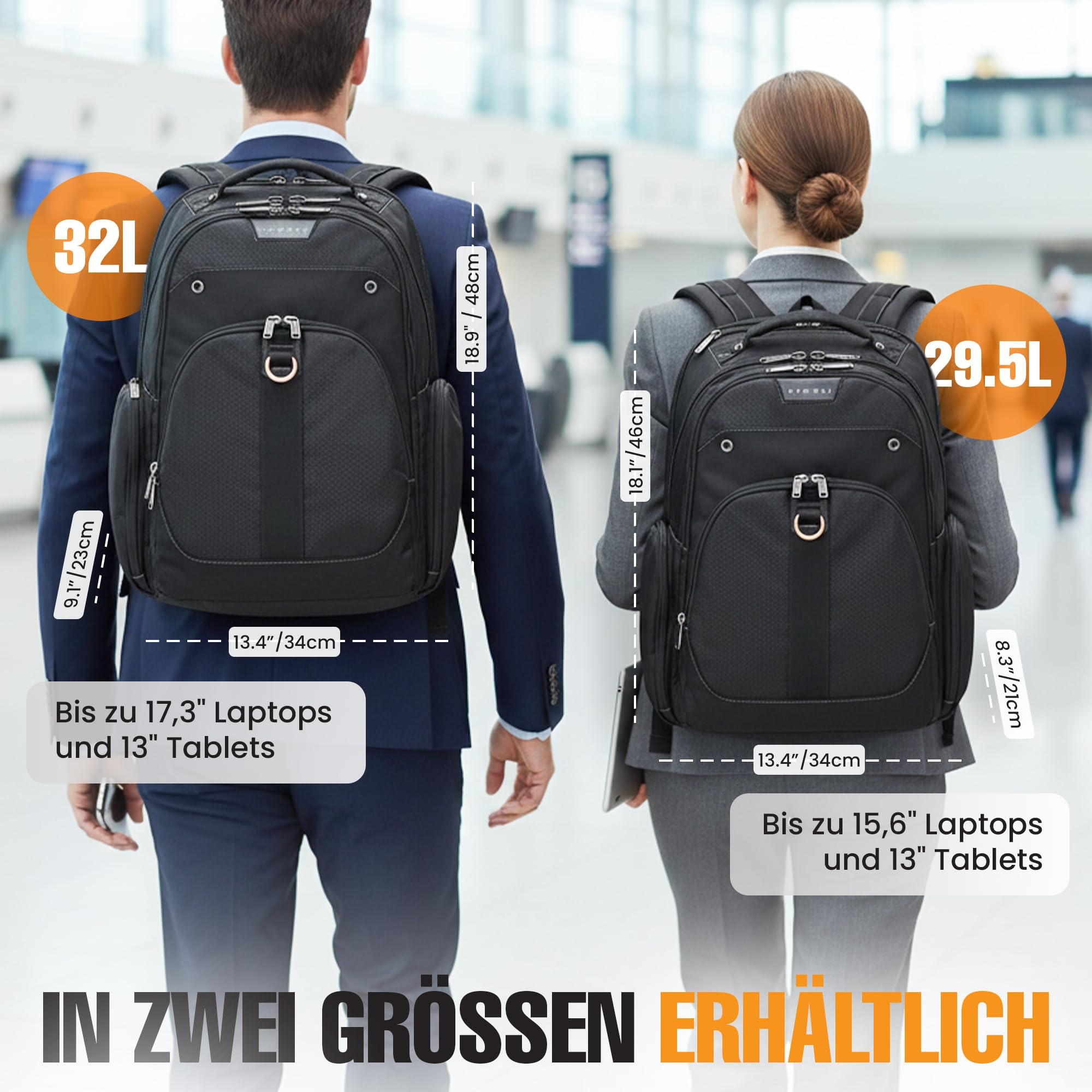 Everki Atlas Business-Laptoprucksack 32 L für 13–17,3 Zoll – ergonomischer, reisefreundlicher Notebook-Rucksack mit anpassbarem Laptopfach – schwarz 6