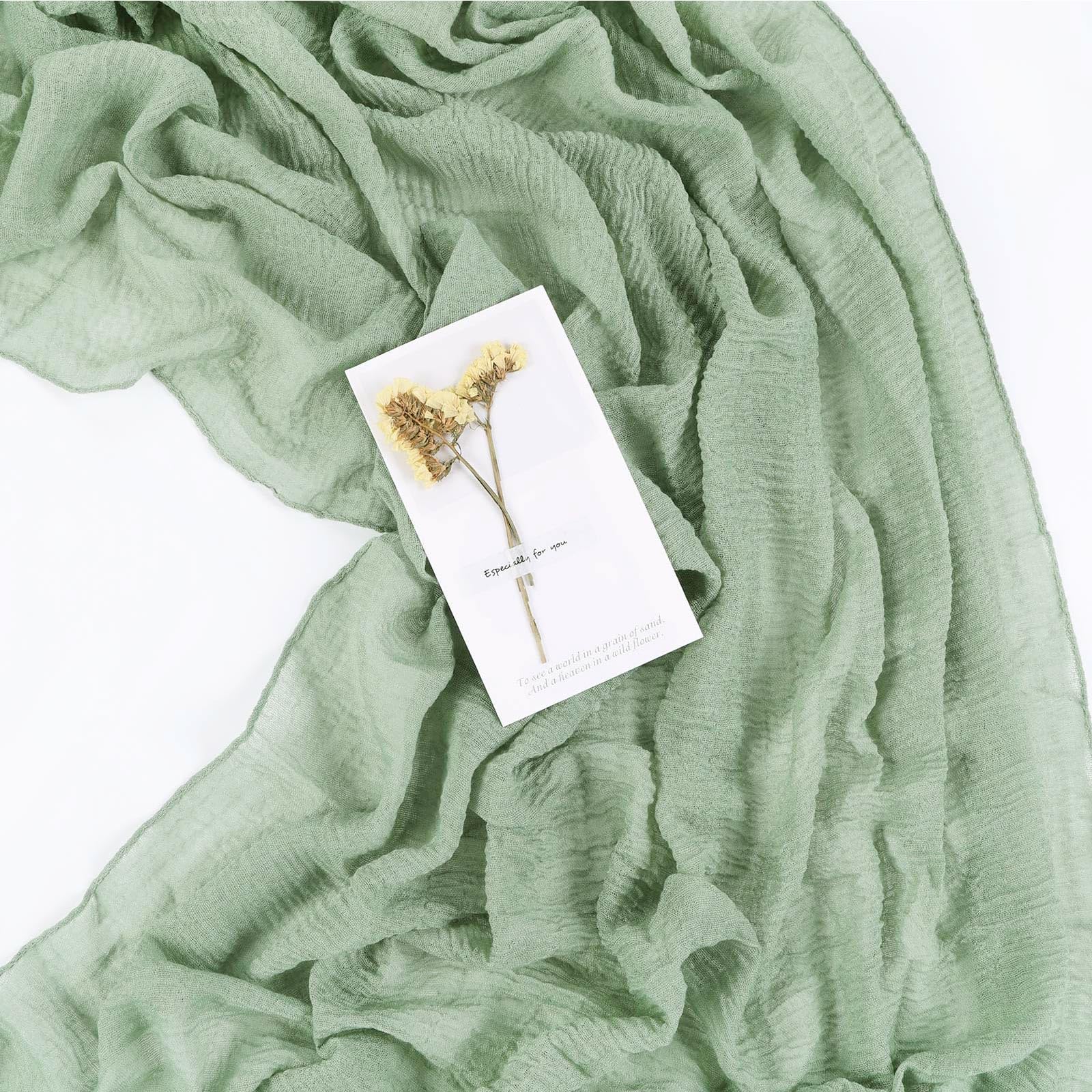 Photo 1 of SAJOO Sage Green Cheesecloth Table Runner 10ft Boho Gauze Table Runner for Baby Shower 35x120 Inches Rustic Cheese Cloth for Wedding Shower Valentines Party Summer Home Decorations