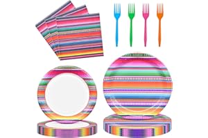 96 Pieces Fiesta Serape Tableware Set – Colorful Mexican Stripe Disposable Plates, Napkins, and Forks for Fiesta Party, Cinco