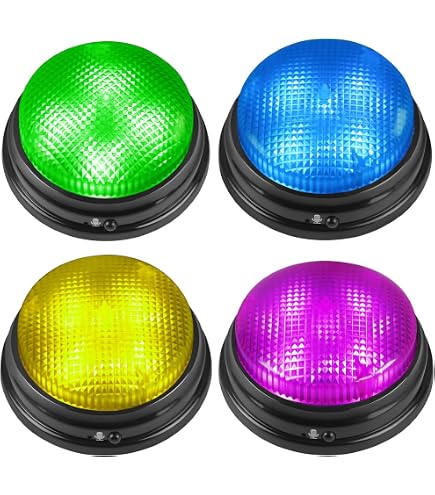JIALITFUN Lot de 4 buzzers de jeu, accessoire de jeu de quiz avec lumière et son, parfait pour la maison, la salle de classe et les soirées de jeux en famille