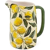 Boston International Ceramic Drink Pitcher, 5.5 Cups, Painterly Lemons