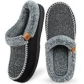 ATHMILE Men's Slippers Slip On Moccasin, Indoor Outdoor Warm Fuzzy Comfy House Shoes, Fluffy Wide Loafer Home Bedroom Slippers