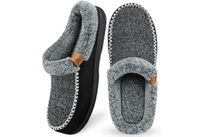 ATHMILE Men's Slippers Slip On Moccasin, Indoor Outdoor Warm Fuzzy Comfy House Shoes, Fluffy Wide Loafer Home Bedroom Slippers