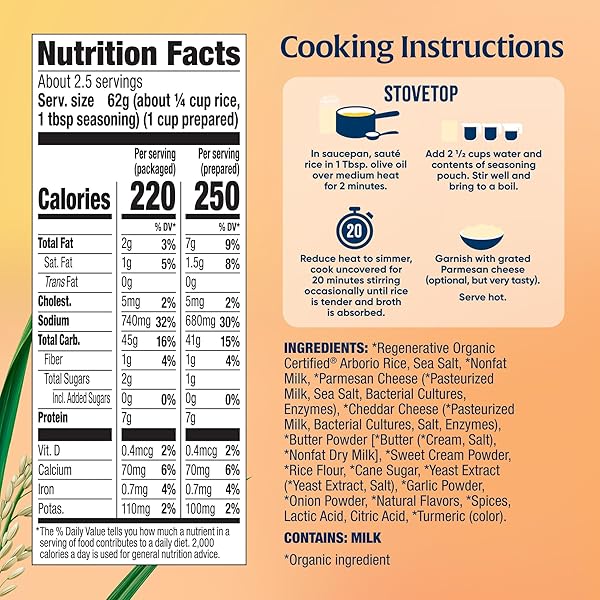 LUNDBERG ORGANIC CREAMY PARMESAN RISOTTO SEASONED RICE – REGENERATIVE ORGANIC CERTIFIED ARBORIO RICE & SEASONING MIX, GLUTEN FREE, 5.5 OUNCE BOX
