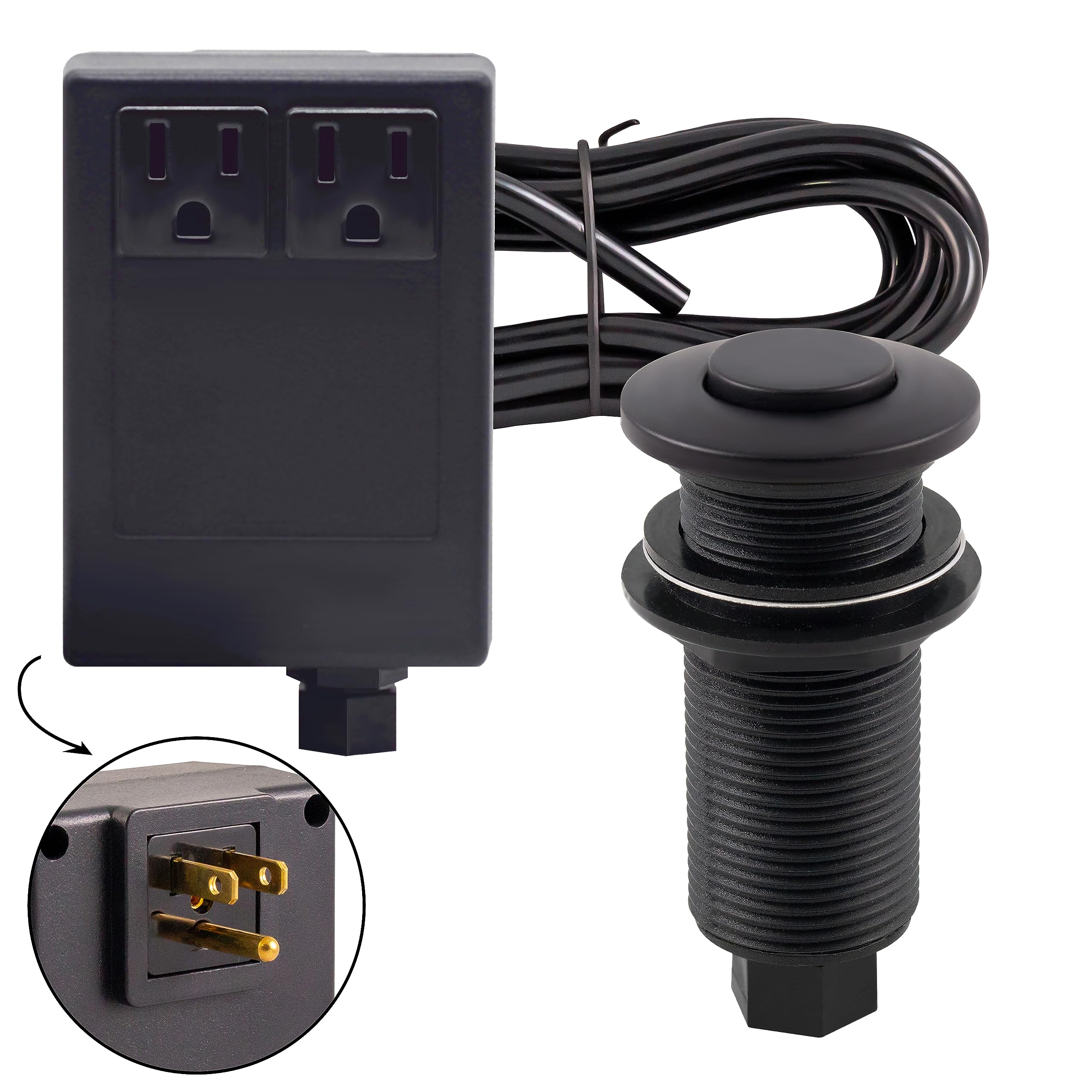 Westbrass ASB-2B3-62 Sink Top Waste Disposal Air Switch and Dual Outlet Control Box, Flush Button, Matte Black
