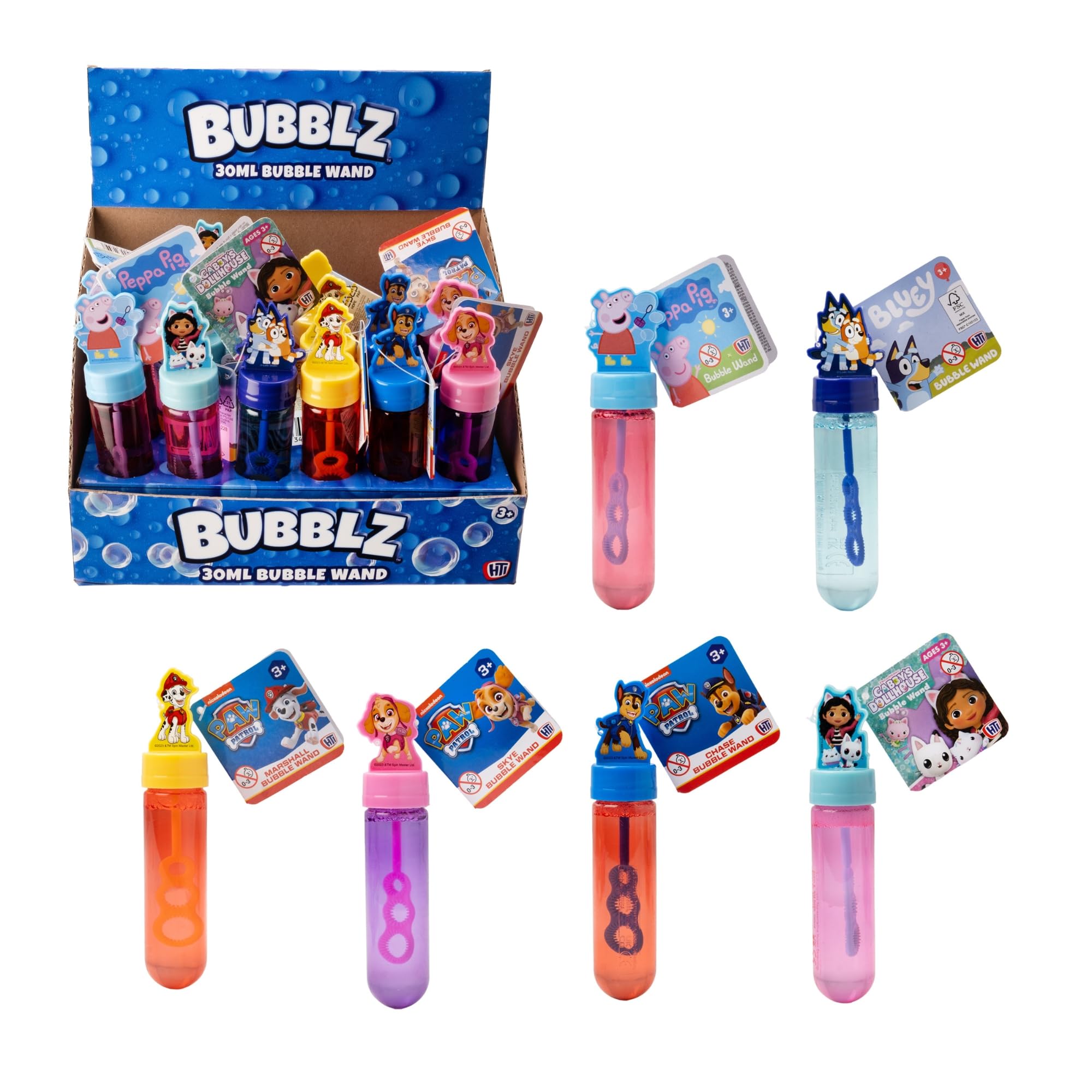 Bubblz Bubble Wands 30ml Bubble Solution Bottle | Peppa Pig Paw Patrol Chase, Marshall & Sky, Gabby's Dollhouse & Bluey | Party Bag Fillers For Kids | Mini Bubbles & Mini Games For Parties | 3+