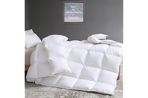 Downmemory Goose Down Comforter King Size Ultra Soft and Cozy Duvet Insert 100% Noiseless Egyptian Cotton Cover Baffle Box Design-52 oz Fill Weight-Fluffy Bed Insert-106x90(All Season,White)