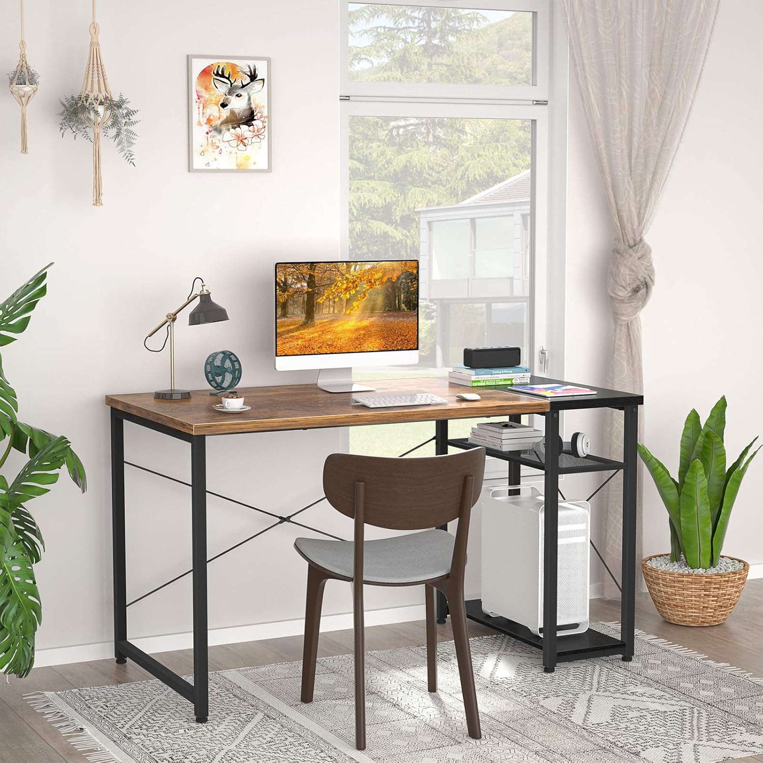 Ecoprsio Home Office Computer Desk, 40 Inch Small Writing Desk Table with Storage Shelves, 2-Tier Simple PC Gaming Desk for Home, Rustic and Black: Kitchen & Dining