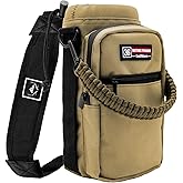 NATURE PIONEOR Water Bottle Holder with Adjustable Strap - 26/32/36/40/46/64oz Insulated Water Bottle Sling Carrier with Paracord Handle & 2 Pockets, Outdoor Sports, Hiking, Camping, Gym