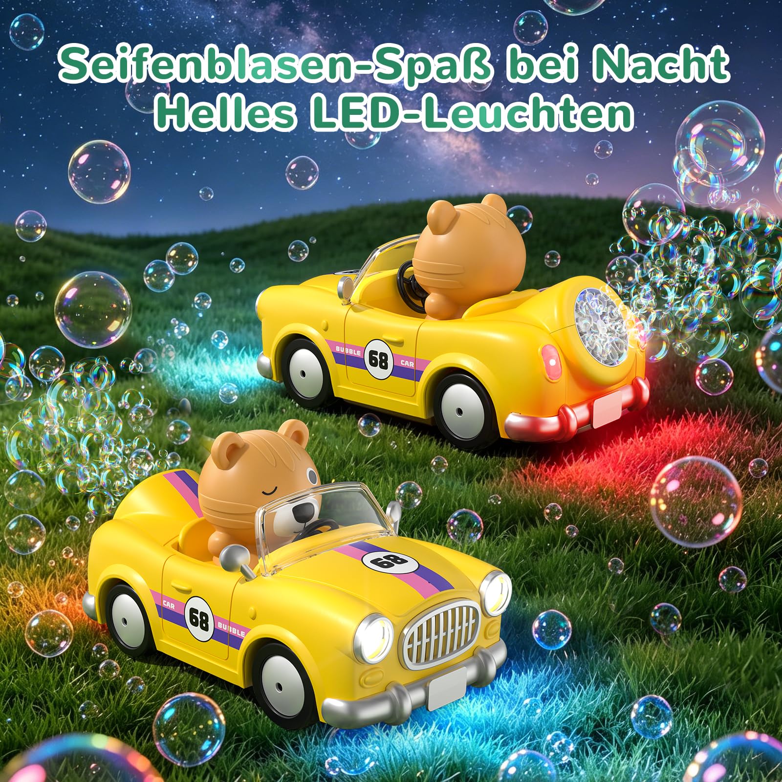 AZDYJL Ferngesteuertes Auto ab 4+ Jahre Kinder, RC Seifenblasenpistole Auto 2
