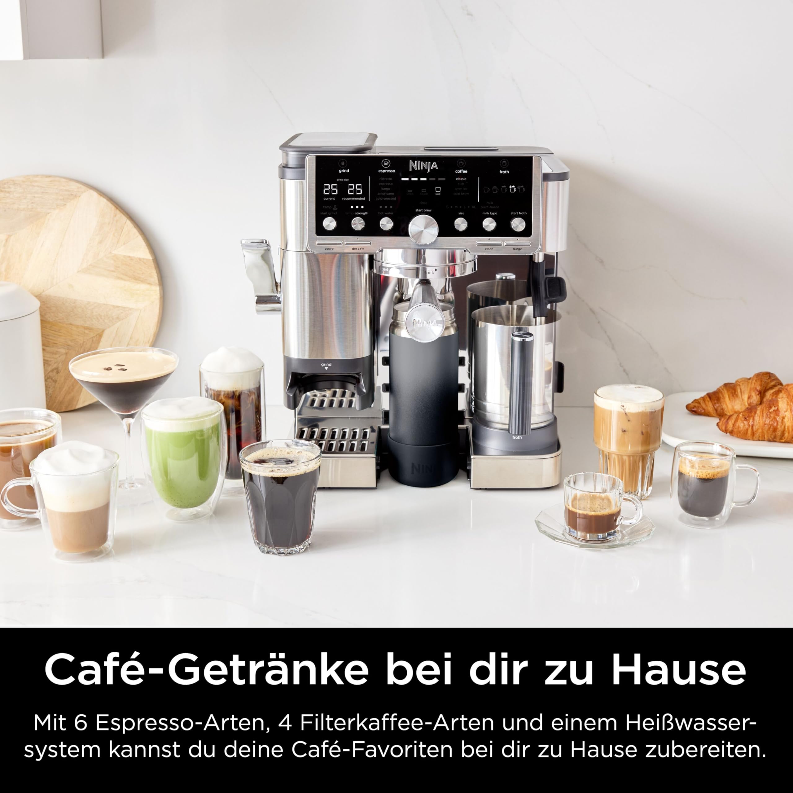 Ninja Luxe Pro 3-in-1-Kaffeemaschine mit Mahlwerk und Aufschäumer für Latte, Cappuccino, Cold Brew & Espresso, einfache Handhabung, 5 Voreinstellungen zum Aufschäumen, Silber, ES701EU 9