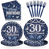 Greencian 96Pcs 30th Birthday Party Decorations Denim and Diamonds Theme 30 Year Old Plates and Napkins Disposable Tableware Set for 30th Birthday Adult Cowboy Bachelor Party Supplies, Serves 24