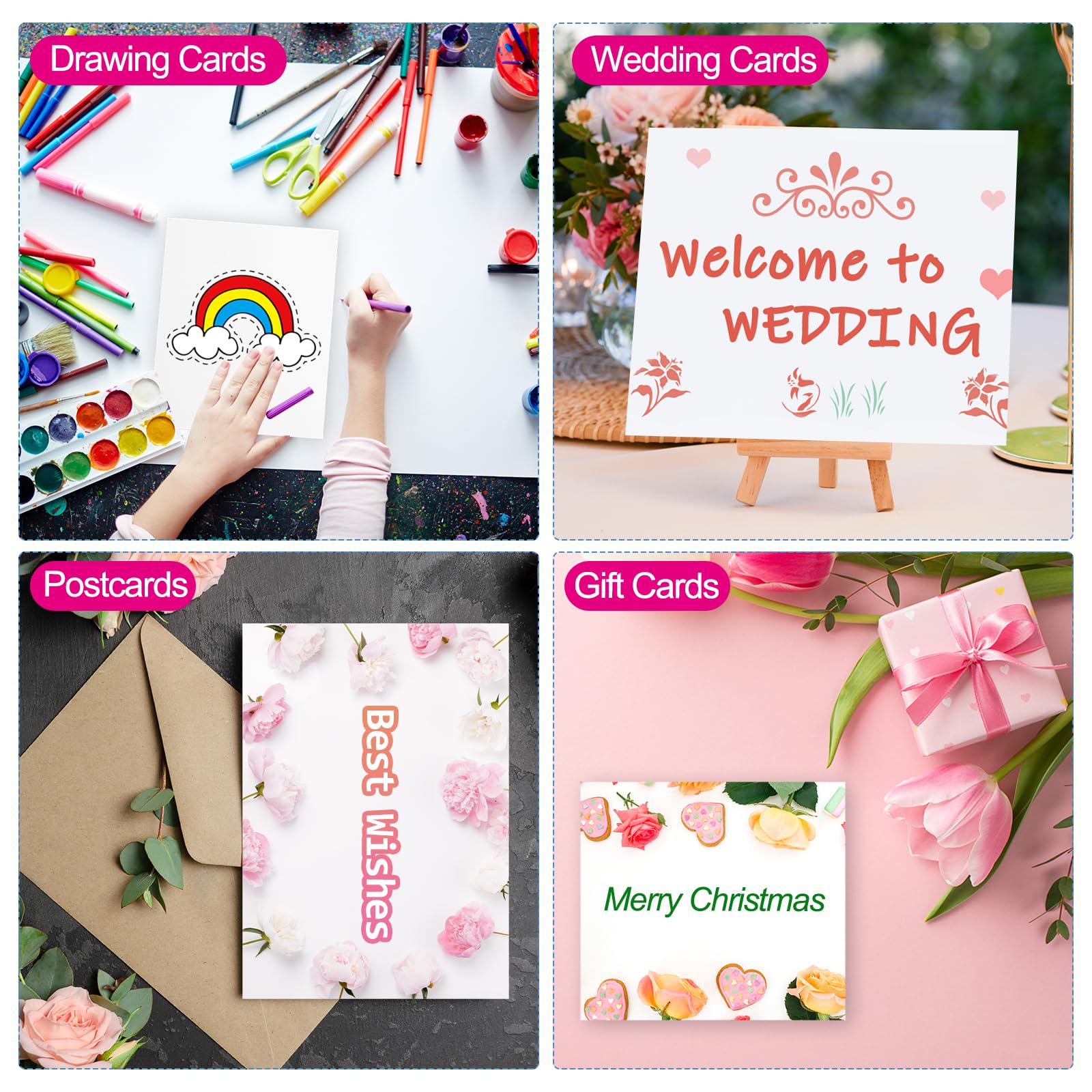 PATIKIL 50 Sets Pure Cotton Watercolor Cards 140lb/300 GSM Postcards with Envelopes for Art Painting Creative Thank Notes, 4x6 Inch