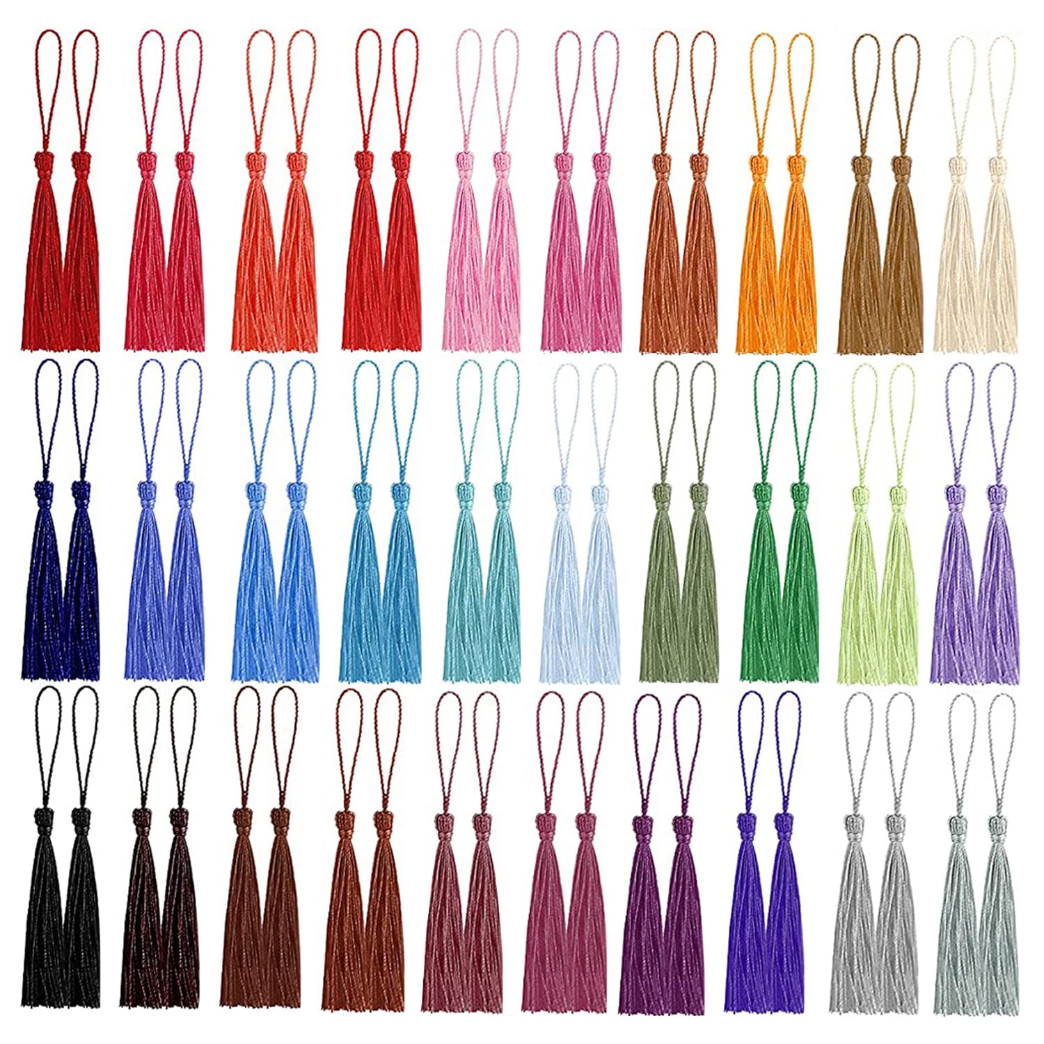 Amdonalo Bookmark Tassel, 60 Pcs 30 Colors Silky Tassels Handmade Bookmark Tassels for Resin, Mini Tassels with Loops for Jewelry Making