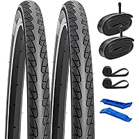 27" Road Bike Tires & Tubes Set - 2 Pack 27x1 3/8 Tires With Schrader Valve Tubes & Rim Strips