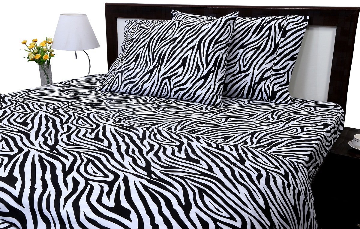 Zebra Print Queen Size Ultra Soft Natural 4 PCs Bed Sheet Set 16" Deep