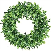 Lvydec 15" Boxwood Wreath - Artificial Green Leaves Wreath for Front Door, Wall, Window & Party Decor