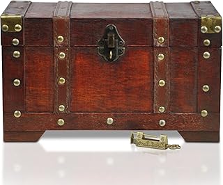 Brynnberg Schatztruhe groß mit Schloss 28x17x16cm Koffertruhe Holztruhe Schatzkiste Vintage-Look Piraten Schatzsuche Holz massiv braun Kolonialstil Schatulle Bauernkasse Holz Piratentruhe Geldtruhe