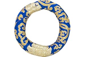 Karma Crafter Silk Brocade Cushion Pillow for Tibetan Singing Bowl Handmade in Nepal Round Cushion for Sound Bowls (6 Inches, Blue)