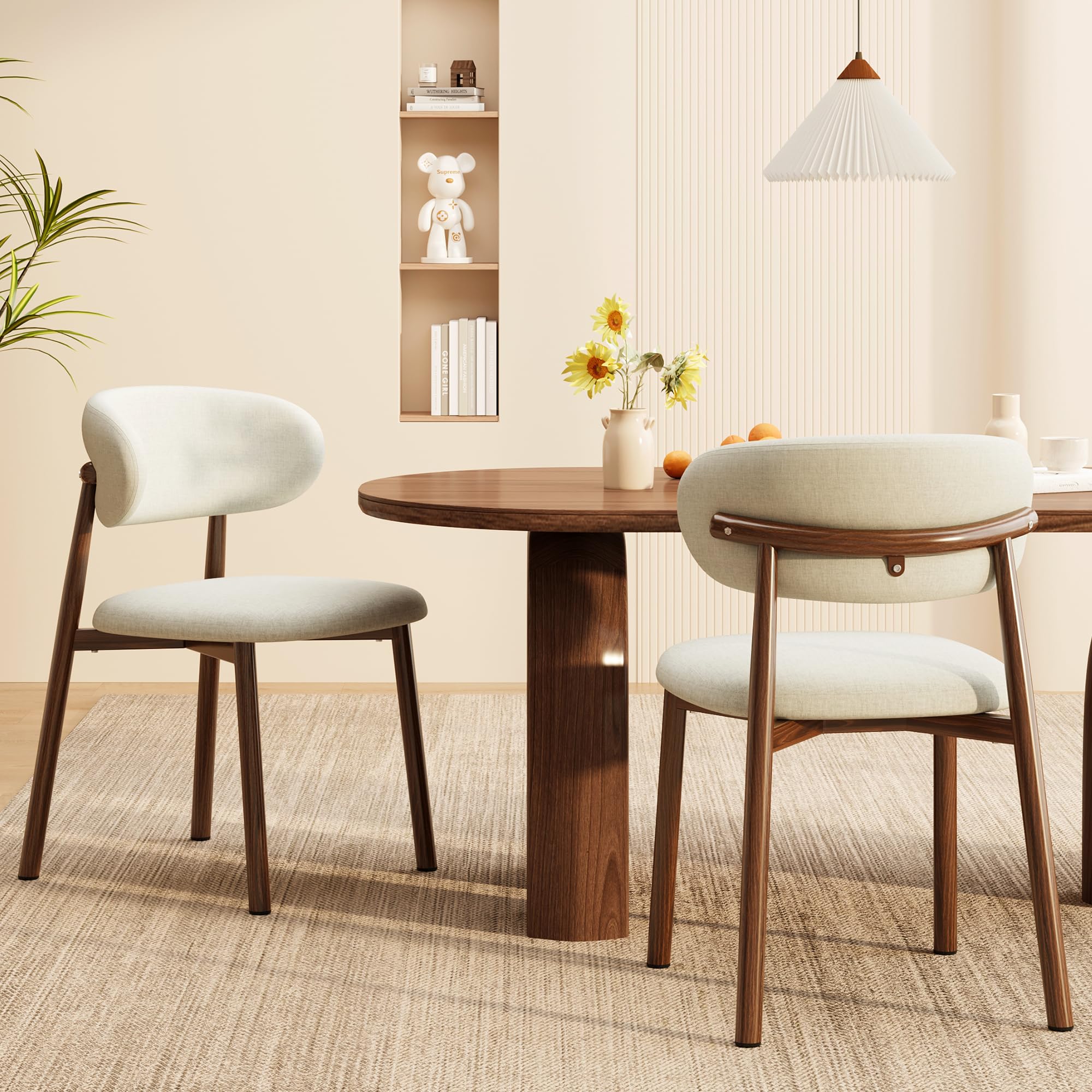 Photo 1 of ***PARTS ONLY***JCAJCA Kitchen Dining Chairs Set of 2 Modern Soft Linen Farmhouse Dining Room Chair with Metal Legs, Beige/Walnut