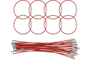BIDPONDS 25 Pack Wire Keychain Cable,5.9 Inches Nylon Coated Stainless Steel Key Ring,Luggage Tag Loops,2mm Twist Barrel,Red