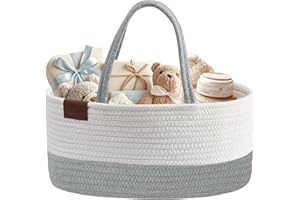 DECOMOMO Diaper Caddy Organizer, Cotton Woven Baby Basket with Removable Divider (Grey & Ivory White, Large)