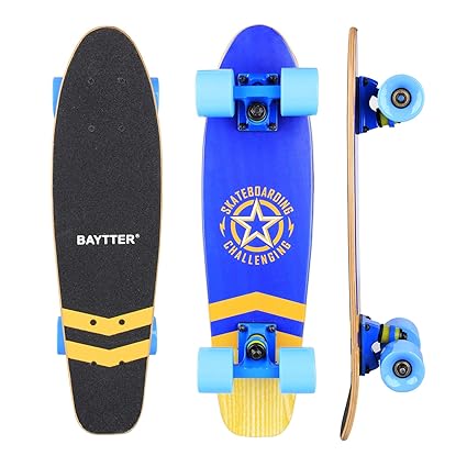 Baytter 22 Zoll Skateboard Komplett Board Mini-Cruiser aus 7-lagigem Ahornholz 57 x 15cm für Kinder, Jugendliche und Erwachse
