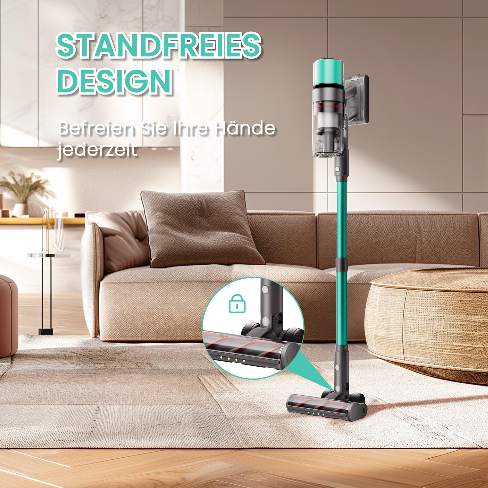 SmartAI V5 Akku Staubsauger, 55Kpa/600W/80Mins Freistehend Staubsauger Kabellos, Ultralange Akkulaufzeit Akkustaubsaguer mit Automatikmodus für Teppich Tierhaare Hartböden 5