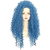 karlery Women Adult Long Blue Curly Wig Halloween Cosplay Party Costume Wig