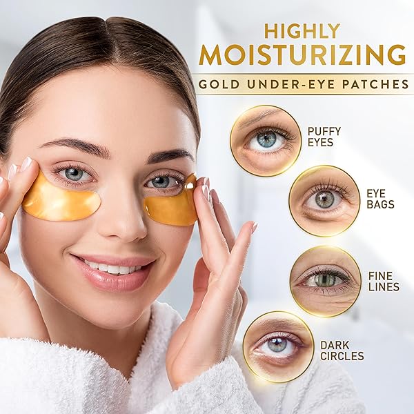 LIVE WILD BEAUTY UNDER EYE PATCHES (72 PATCHES) FOR PUFFY EYES AND DARK CIRCLES WITH PURE COLLAGEN, 24K GOLD EYE GEL PAD MASKS FOR REDUCING EYE BAGS, PUFFY DARK CIRCLES, WRINKLES, AND FINE LINES