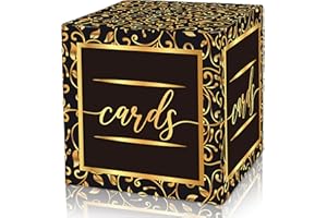 HEZNZXQ Black Gold Foil Card Box - Collapsible Money Box or Gift Box for Baby & Bride Shower, Birthday, Wedding Reception, Engagement Party, Graduation - 8"x8"x8" Party Favors Decorations Boxes(03)