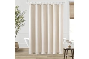 DUKIYO Beige Linen Shower Curtain 90 Inches Long Neutral Extra Long Shower Curtain for Bathroom Tall Cloth Bath Drapes Boho Vintage Country Rustic Drapes Bathroom Decor Warm Tan Beige 72x90 Inch