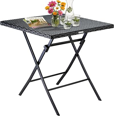 CASARIA Rome Polyrattan Folding Garden Table 65x65cm Weatherproof Black