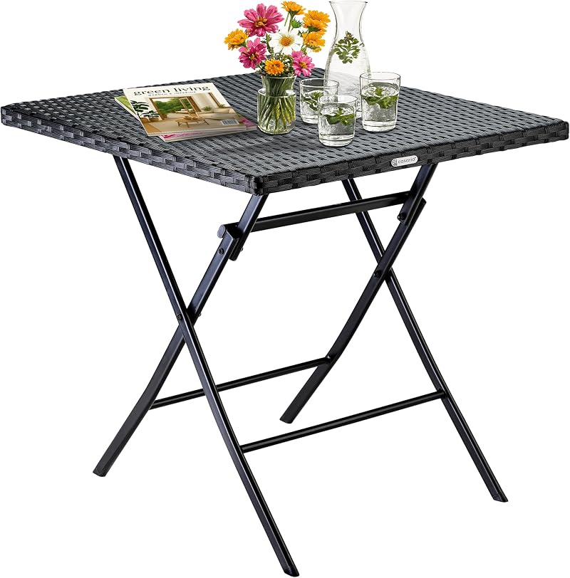 CASARIA Rome Polyrattan Folding Garden Table 65x65cm Weatherproof Black